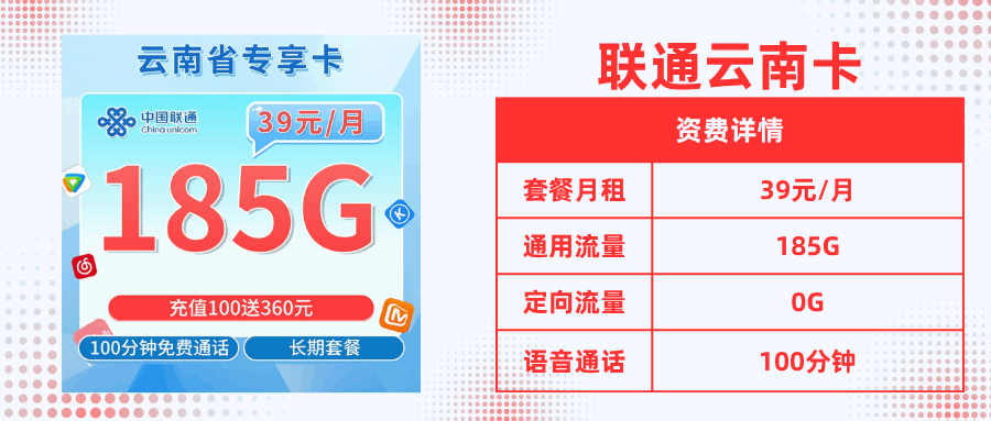 套餐直选，联通云南卡