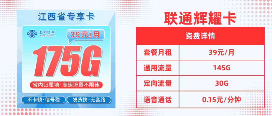 套餐直选，联通辉耀卡