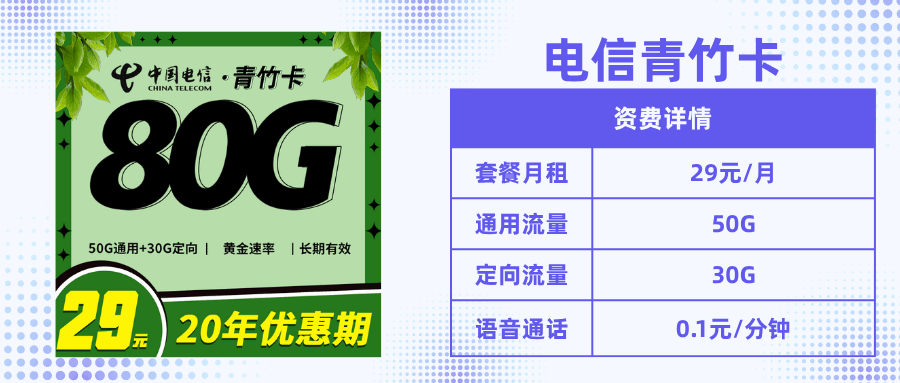 套餐直选，电信青竹卡