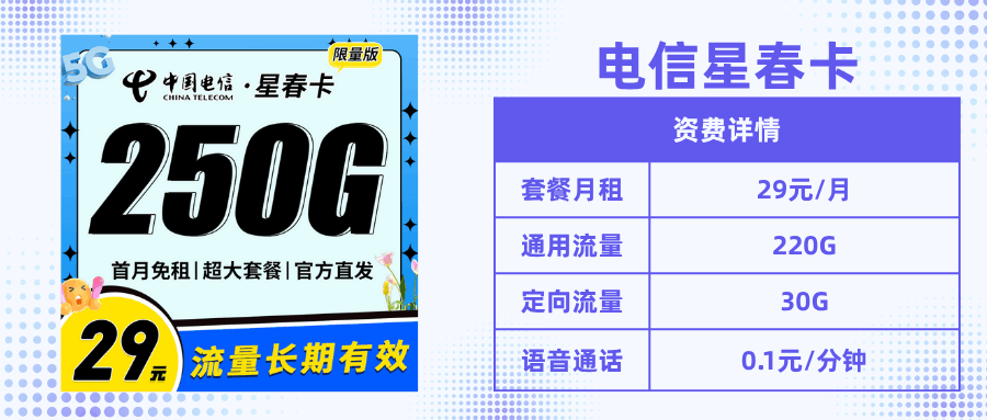 套餐直选，电信星春卡