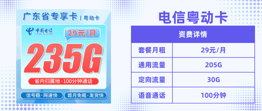 套餐直选，电信粤动卡