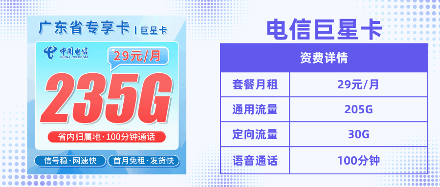 套餐直选，电信巨星卡